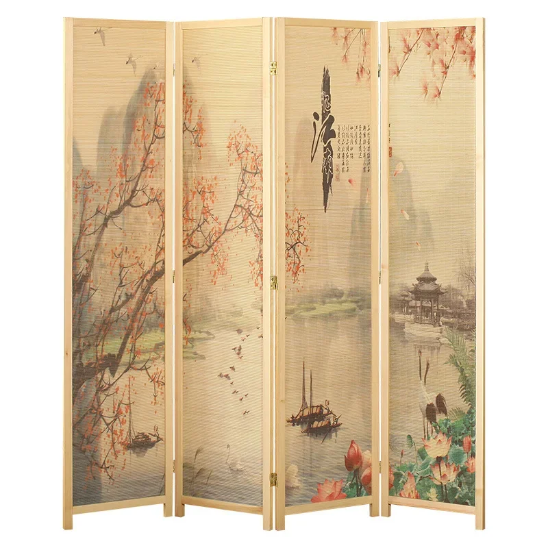 Bamboo screen partition living room household Chinese landscape flowers and birds modern simple entrance door bedroom folding