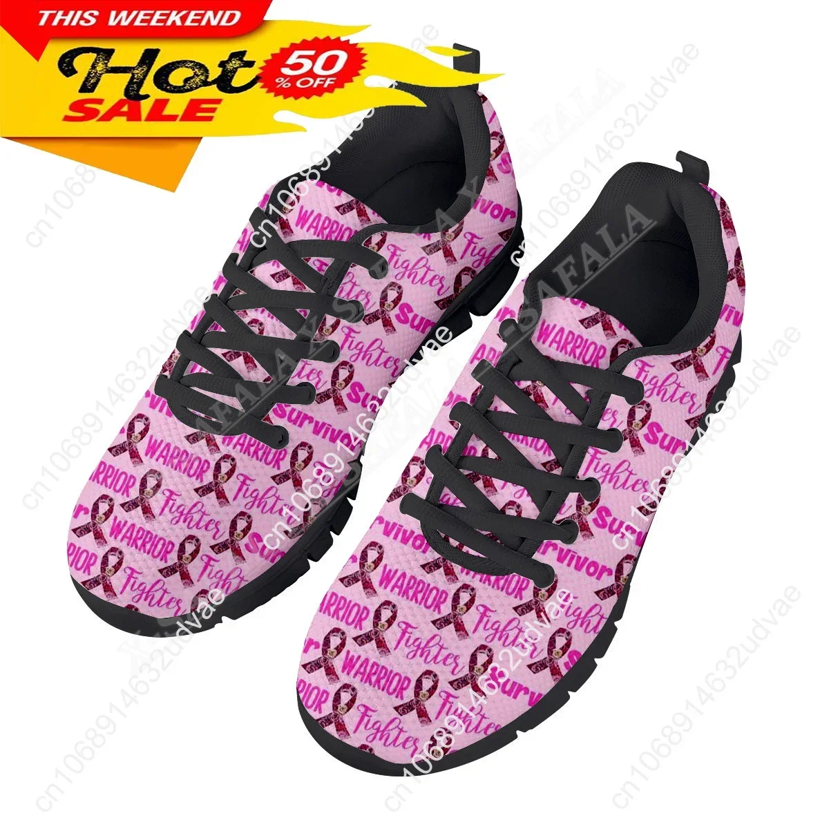 Breast Cancer Awareness Print Unisex Casual Basic Daily Sport Shoes Breathable Lightweiht Mesh Lace Up Sneakers Men Woman -1