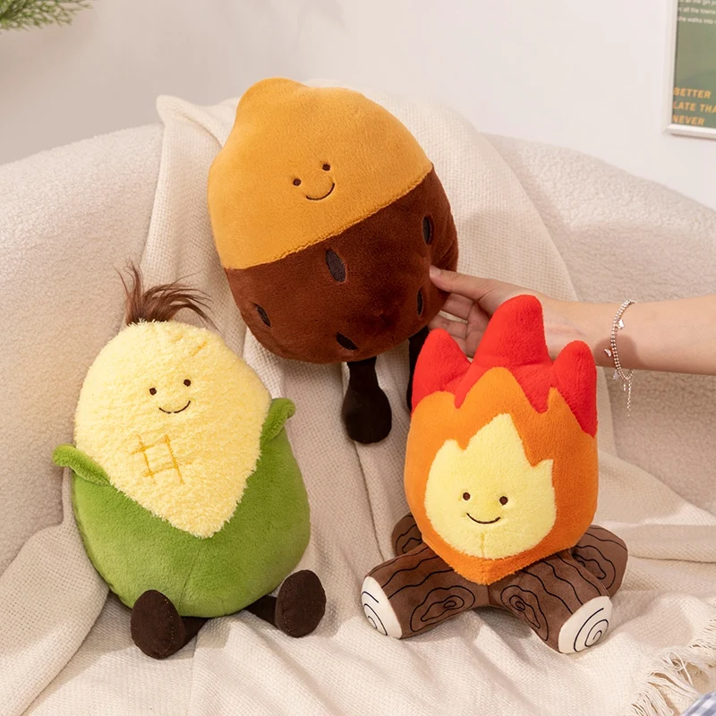 Simulation de feu de joie de dessin animé pour enfants, maïs rôti, peluche, beurre, créatif, mignon, patates douces rôties, doux, jouet, cadeaux, décor, hiver