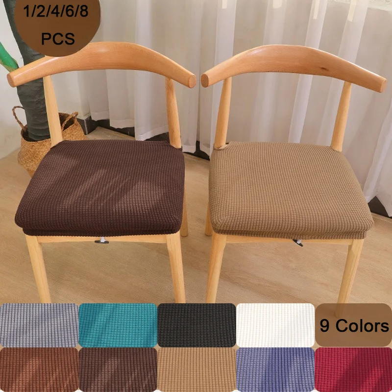 

1/2/4/6/8 Pcs High Elastic Solid Color Horn Chair Seat Cover Four Seasons Stretch Removable Washable Dining Chair Cover for Home