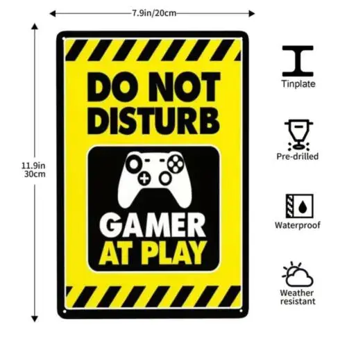 DON NOT DISTURB GAMER AT PLAY METAL TIN SIGN WALL ART MAN CAVE VIDEO GAMER ROOM