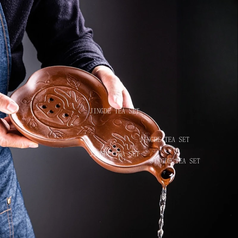 

Lucky Kung Fu Tea Plate Chinese Style Small Gourd Household Dry Soaking Table Water Storage Tea Sea Purple Clay Tea Platform