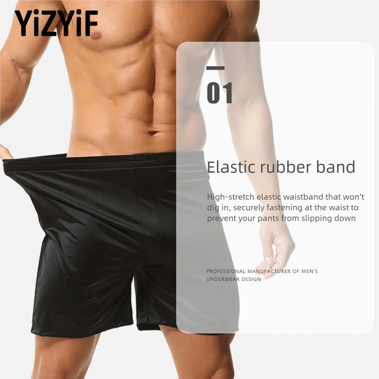 

Men Satin Mid Waist Quick Dry Breathable Boxer Shorts Elastic Waistband Stretchy Lightweight for Gym Fitness Workout Summer