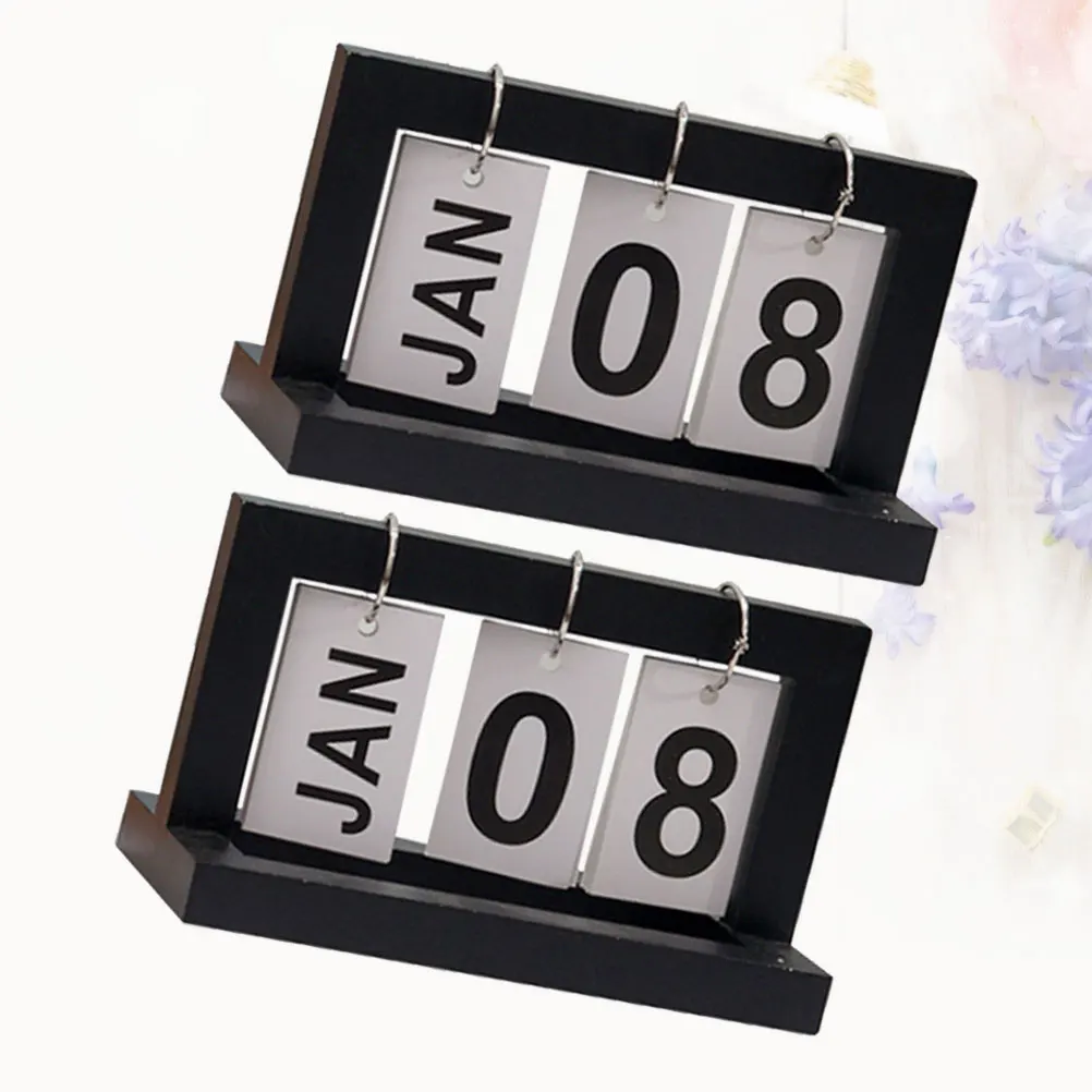 

2pcs Wooden Desk Calendar Desktop Decorations Retro Style Perpetual Vintage Office Ornament Mini Calendars