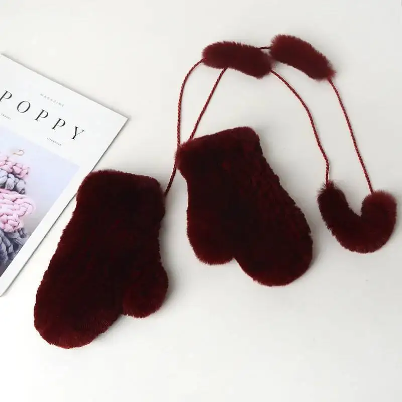 قفازات شتوية نسائية من فراء أرنب ريكس الحقيقي محبوكة دافئة وناعمة من الفرو الطبيعي إكسسوارات عصرية للسيدات #6