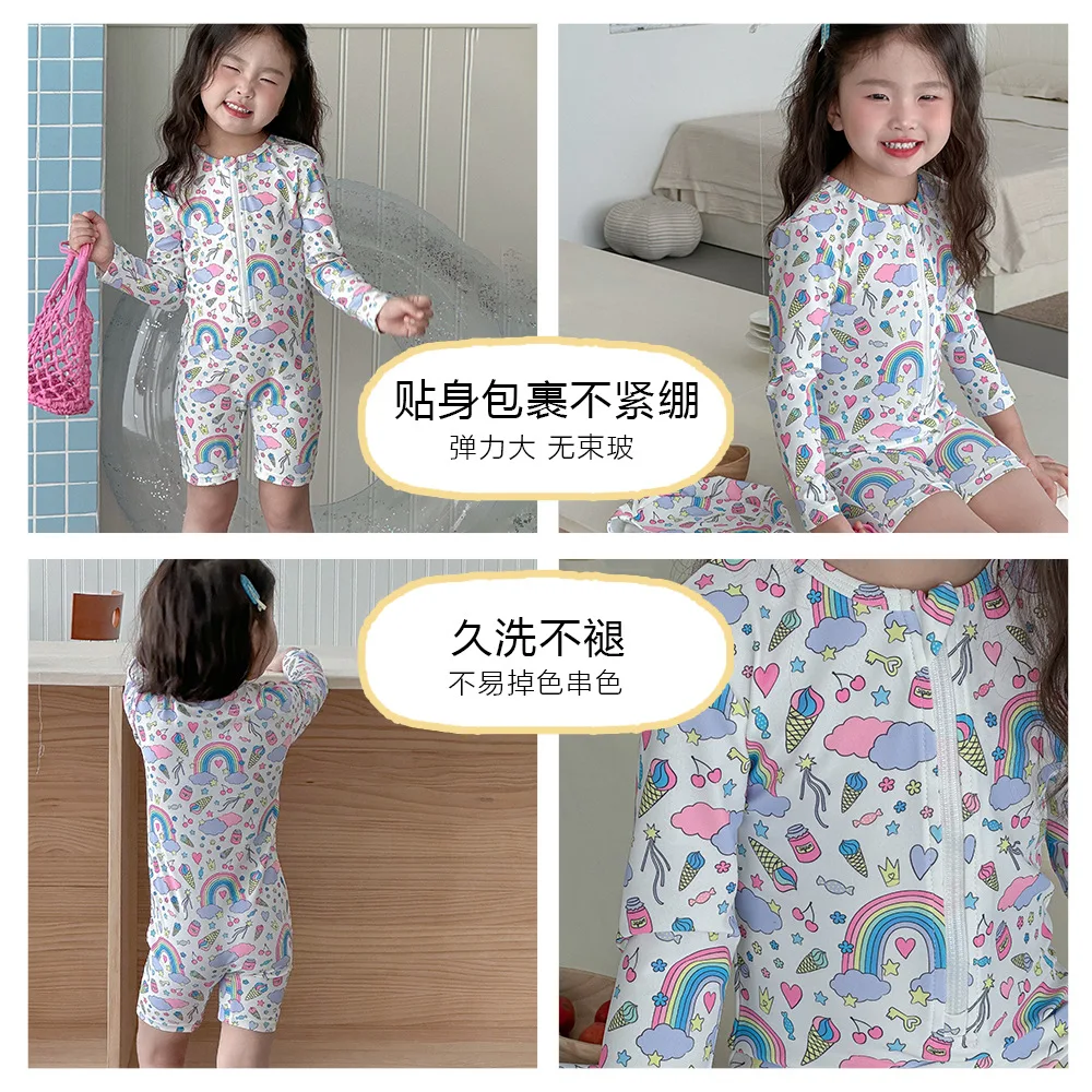 Children's Swimsuit 2026 Summer New Cartoon Cute Boy And Girl One-piece Swimsuit Quick Drying Long Sleeved Sunscreen Beach Wear