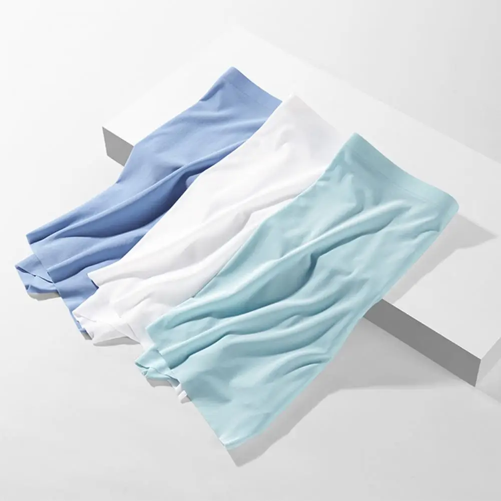 Men Summer Shorts Briefs Mid-rise Elastic Waist Thin Underwear Transparent Seamless Solid Color Quick Drying Shorts Panties