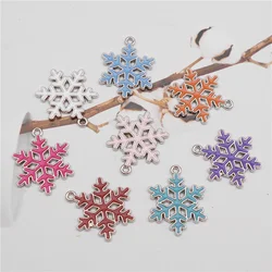 Julie Wang 8PCS Enamel Cartoon Snowflake Charms Mixed Colors Alloy Christmas Pendant Bracelet Earrings Jewelry Making Accessory
