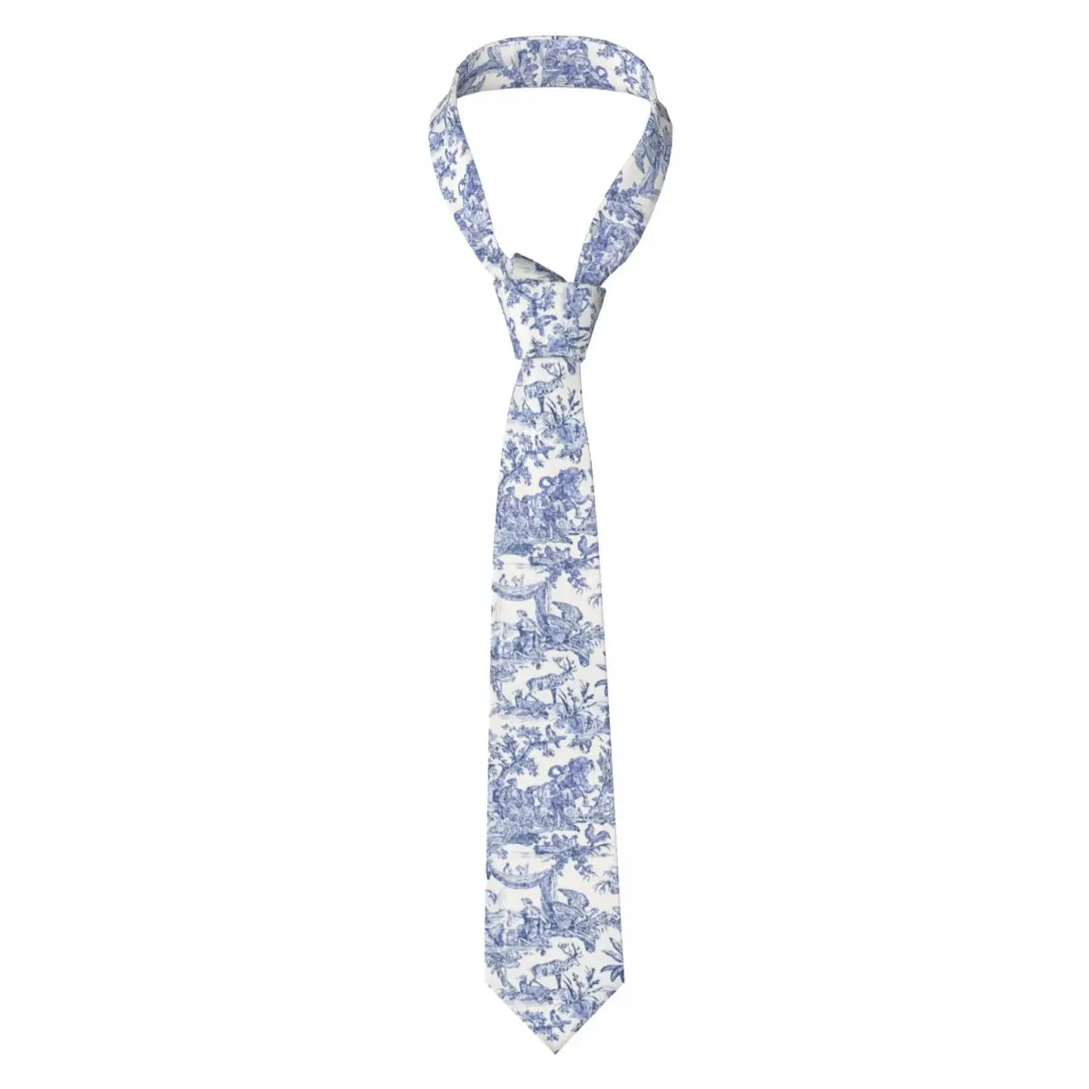 Custom Mens Navy Blue Toile De Jouy Neck Ties French Countryside Floral Fashion Tie For Banquet