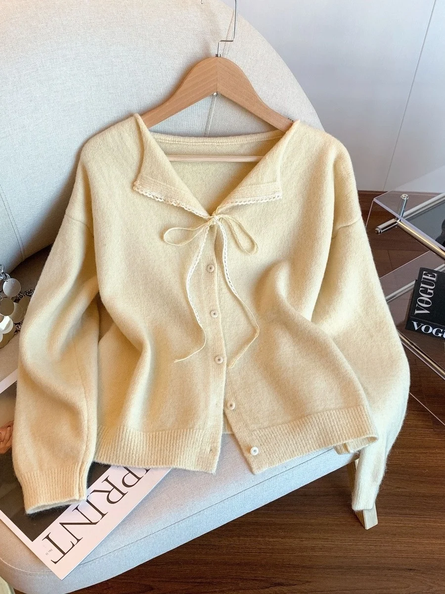 Unique Beautiful Purple  Knot Lace Sweater Coat Women's Autumn Winter Thiened Knitted Soft Outerwear Top