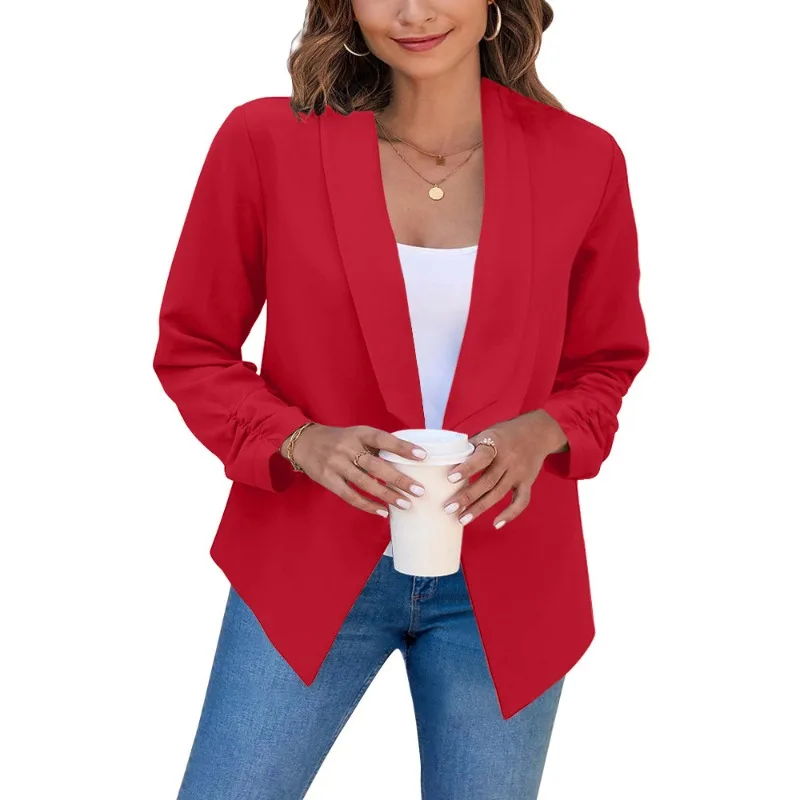 

2023 Autumn Women's Blazer Women Jacket Elegant Office Ladies Blazer Suits Black Deep V-neck Wrinkled sleeves Workwear H332