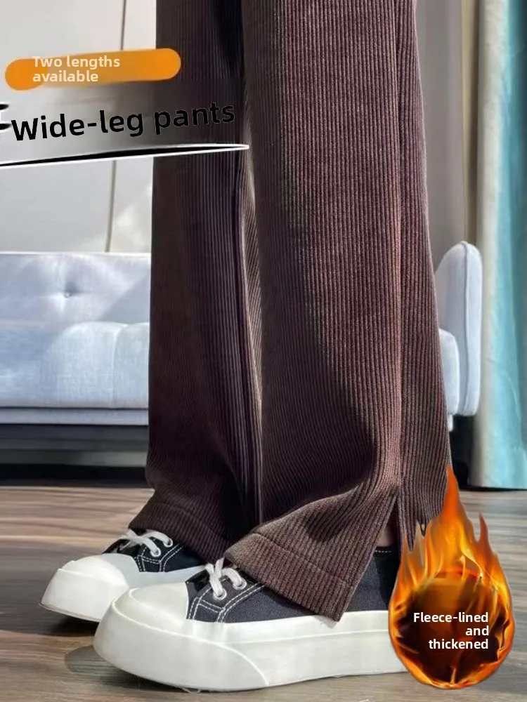 High Waist Straight Leg Pants Women's Thiened Fce Lined Micro Flared Casual Long Trousers Spring Autumn Winter Faion