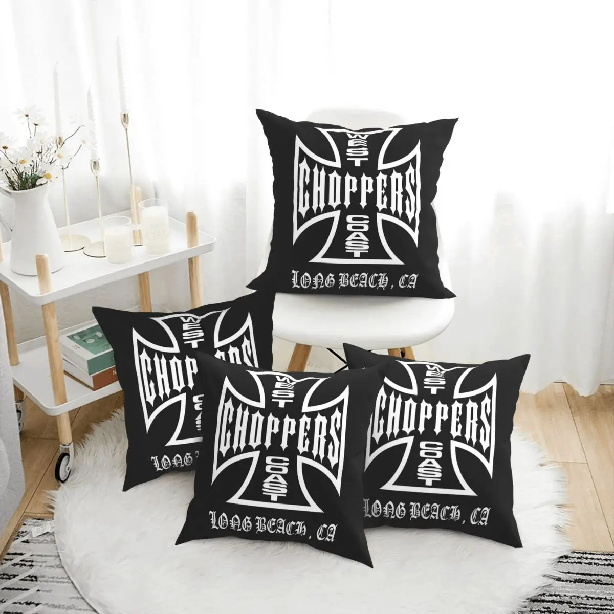 

West Coast Iron Cross Choppers 4pcs Square Pillowcase Pillow Cover Cushion Decor Comfort Throw Pillow for Home Sofa