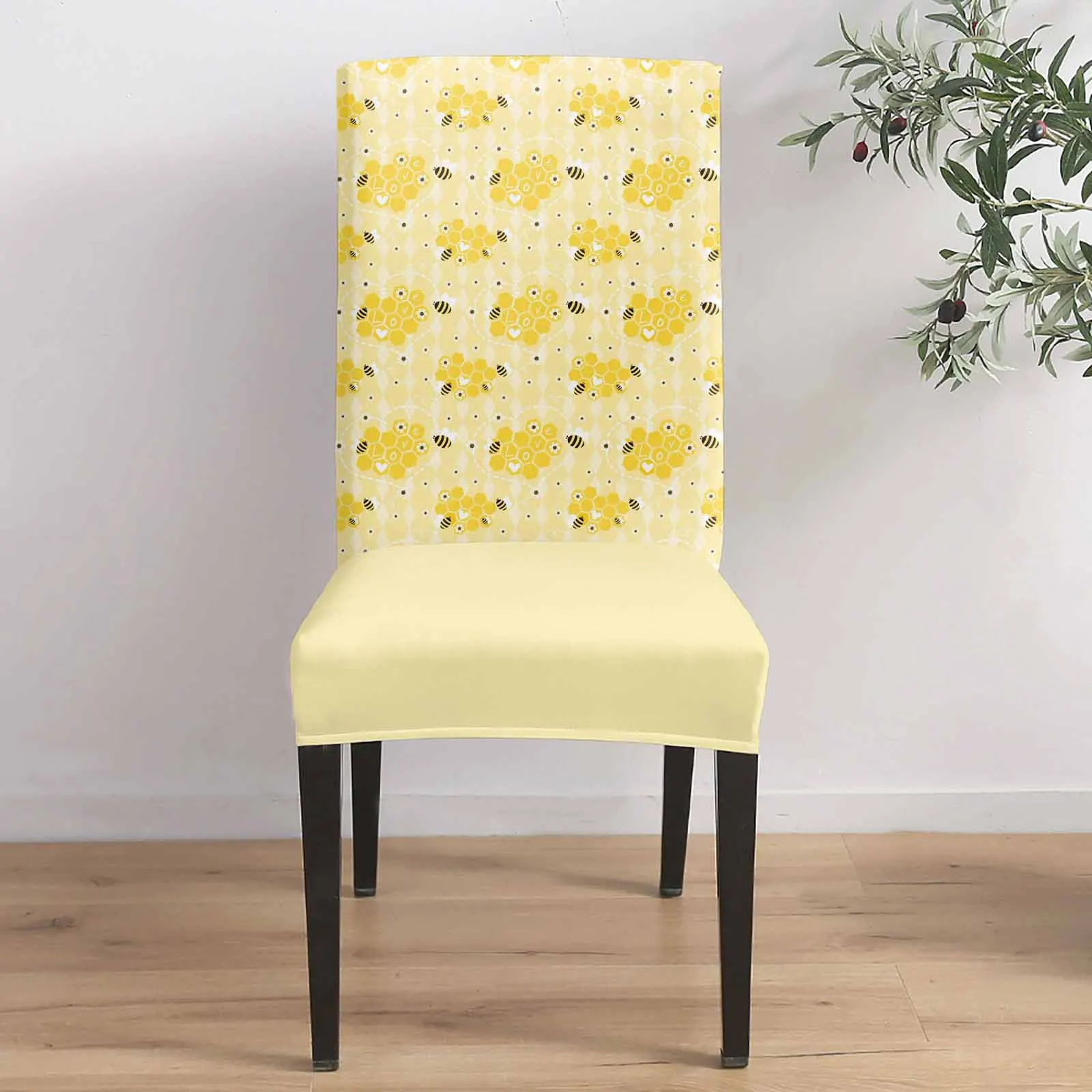 

Cute Yellow Bee Honeycomb Love 4/6/8PCS Spandex Elastic Chair Case For Wedding Hotel Banquet Dining Room