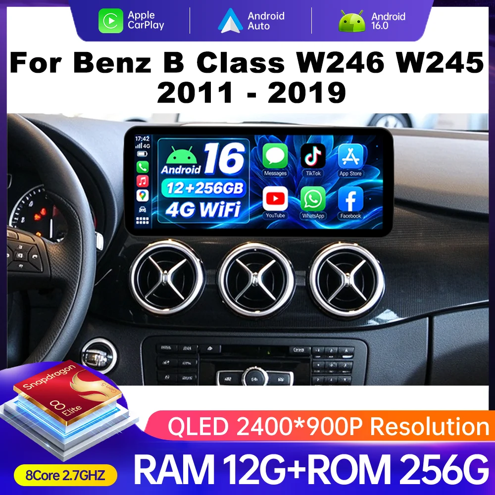 12.3inch Navi for Mercedes Benz B Class W246 W245 2012-2019 Car Radio Android 16 Multimedia Video Player HD Touch Screen Carplay