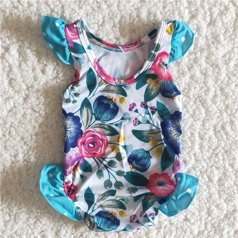 

Toddler New Summer Fashion Cute Hot Selling Ruffles Flower Print Swimsuit Boutique Baby Girls Kids One Piece Bathing Suit