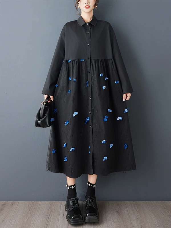 Doce solto longo sve irt dr casual sle impresso renda emenda feminino dr primavera 2026 a linha silhueta colarinho