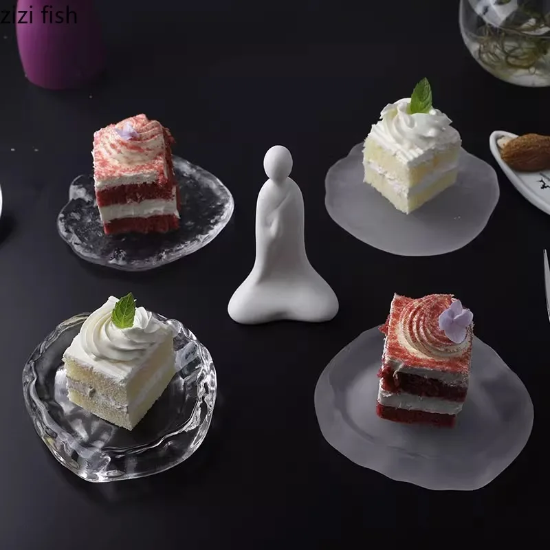 Plato de cena de vidrio Irregular creativo, plato de postre, plato de aperitivo, platos de Sushi, platos de exhibición de pasteles, vajilla especial para restaurante