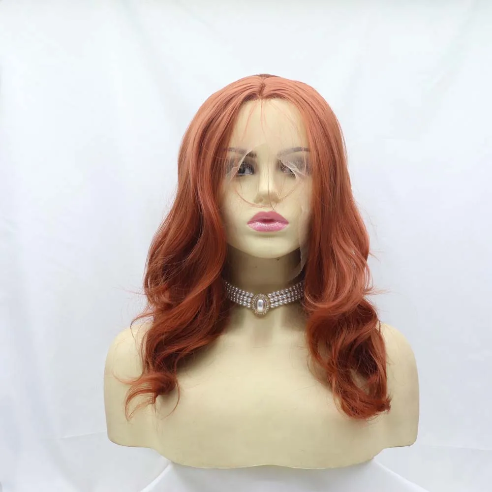 

Sylvia Copper Red Wigs Synthetic Ginger Lace Front Wigs Short Wavy Wigs Heat Resistant Fiber Hair Wigs 16"