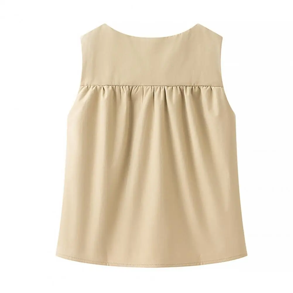 Canottiera da donna Camicia stile casual per pendolari Top Camicetta tinta unita Vestibilità ampia Girocollo senza maniche Canotte a pieghe Commer