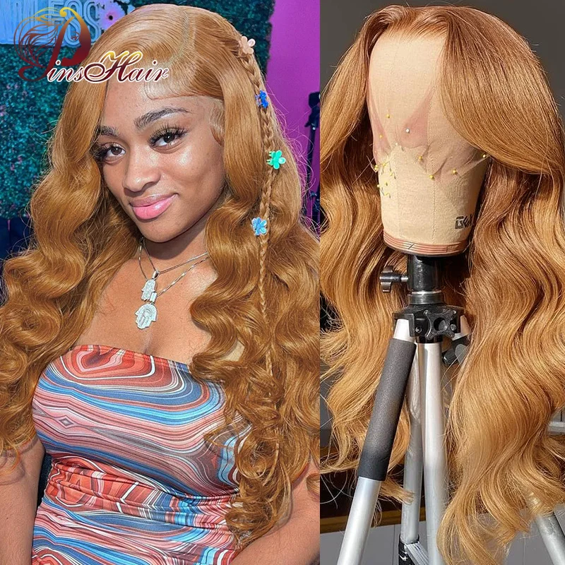 

#30 Ginger Brown Lace Front Human Hair Wigs Body Wave Honey Blonde 13x6 Transparent Lace Frontal Wig Pre Plucked For Women 34''