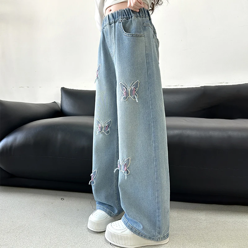 Girls Versatile Butterfly Ripped Jeans Wide-Leg Pants Medium to Large Sizes Fashionable Slimming Kids’ Clothing 6 Girls Versatile Butterfly Ripped Jeans Wide-Leg Pants Medium to Large Sizes Fashionable Slimming Kids' Clothing 6