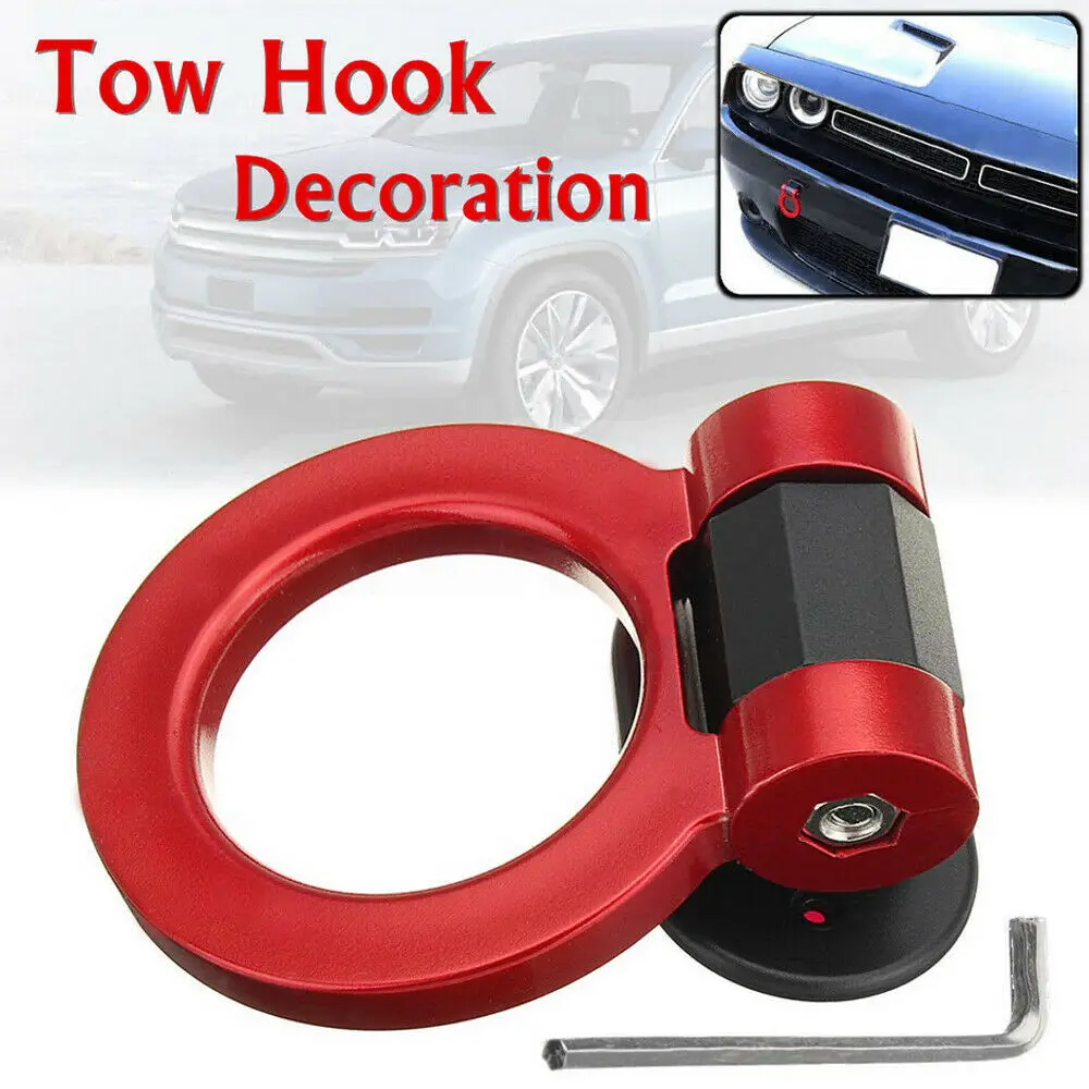 Universal Car Ring Track Racing Style Tow Hook Look Decoration Red Accessories Made With ABS Plastic With Red Finish