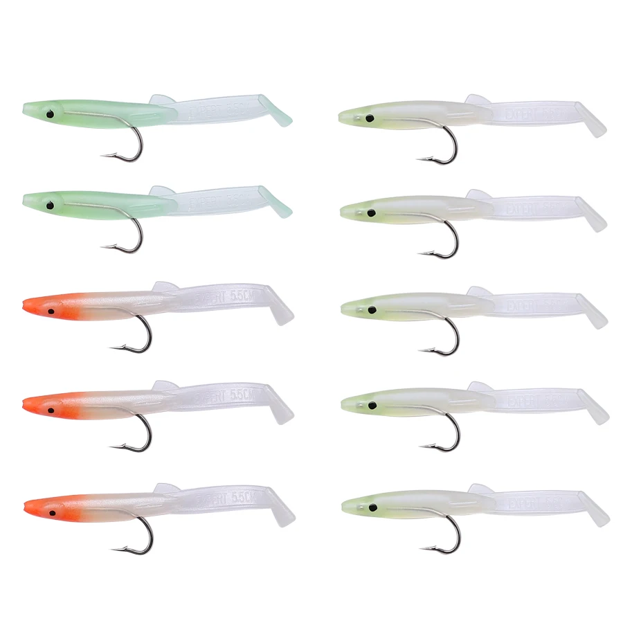 FTK 5-10pcs Silicone Soft Bait Set 5.5/6.5/8.5/10.5cm T Tail Jig Fishing Lures Artificial Fishing Bait With Hook