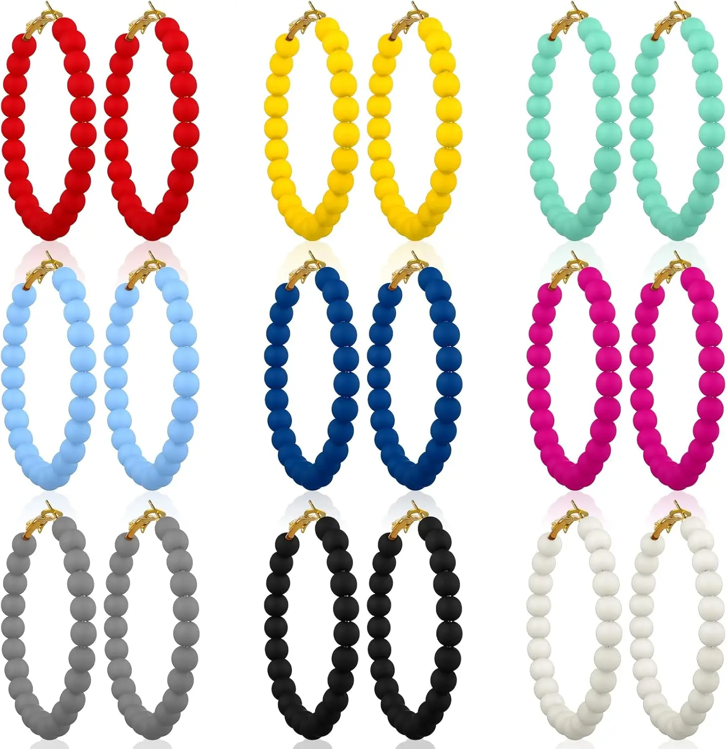 

9 Pairs Colorful Acrylic Beaded Hoop Earrings for Women Bohemian Round Dangle Set