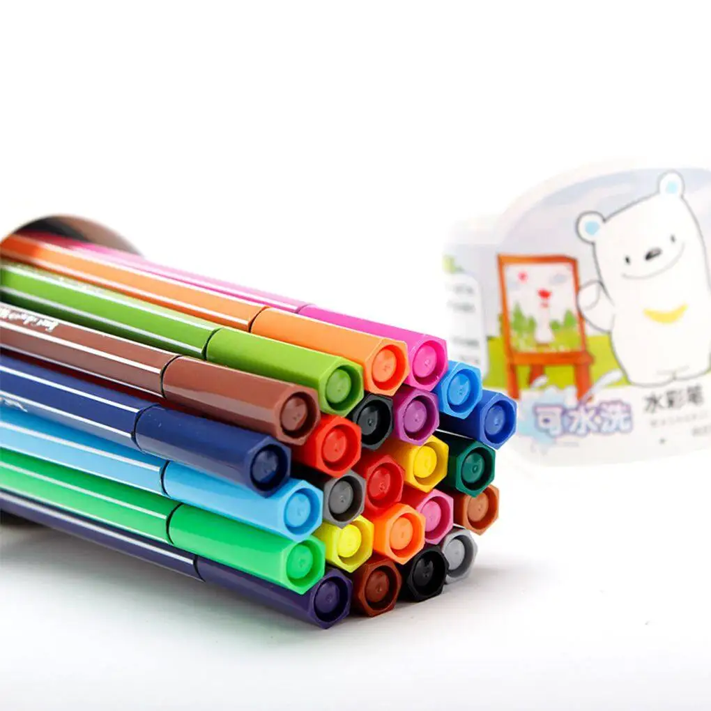 24pcs Color Washable Watercolor Water Brush Pen Painting Drawing Coloring Marker Calligraphy Lettering Pencil