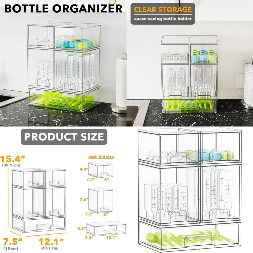 

Акриловый органайзер для детских бутылочек — штабелируемый набор из 5 предметов для столешницы, туалетного столика и кладовой, 2 маленьких, 2 средних, 1 большой, 15 лет.