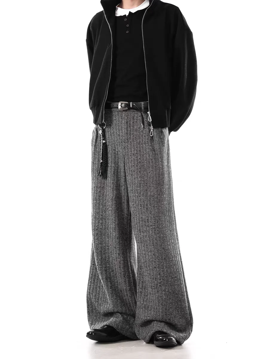 

Мужские повседневные широкие брюки, свободный крой, прямые брюки из полиэфирного волокна, винтажные американские брюки, осенне-зимние драпированные брюки для отдыха