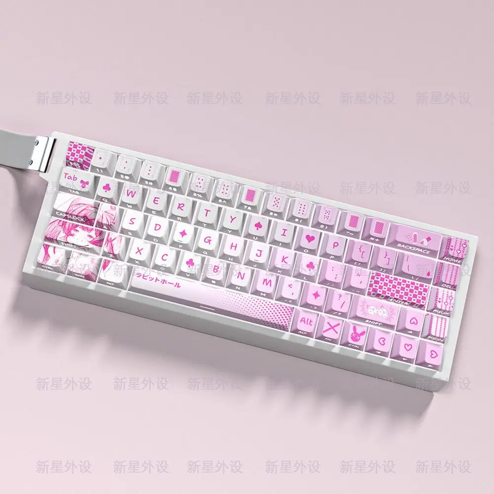 Keycaps Rabbit Hole Chreey Side Engraved Transparan PBT Adaptasi 60/68 Keyboard Mekanik Sumbu Magnetik Made68