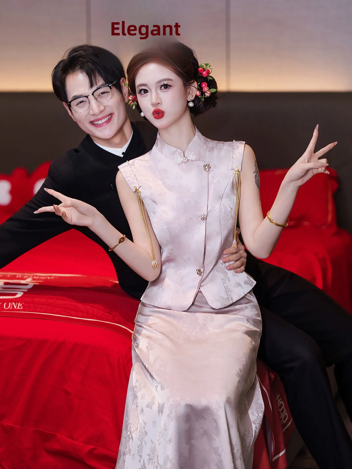 

Розовое свадебное и вечернее платье в новом китайском стиле, стройнящее, элегантное, для повседневной носки, длинное вечернее платье.