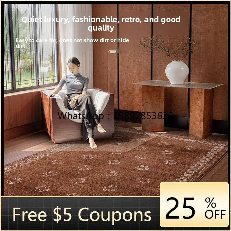 

YFY French Vintage No-Adhesive Wool Carpet Retro Red Living Room