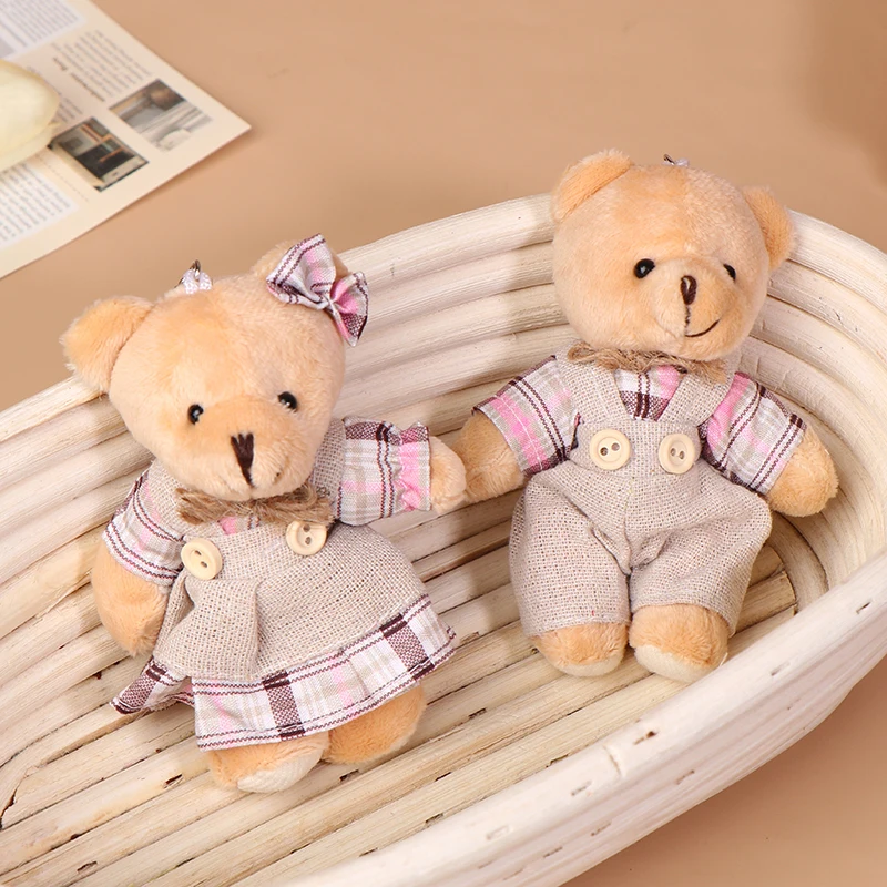 Couple Bear Plush Toy Keychain Cartoon Floral Cloth Bears Soft Stuffed Doll Pendant Car Key Ring Backpack Bag Decor Kid Gift