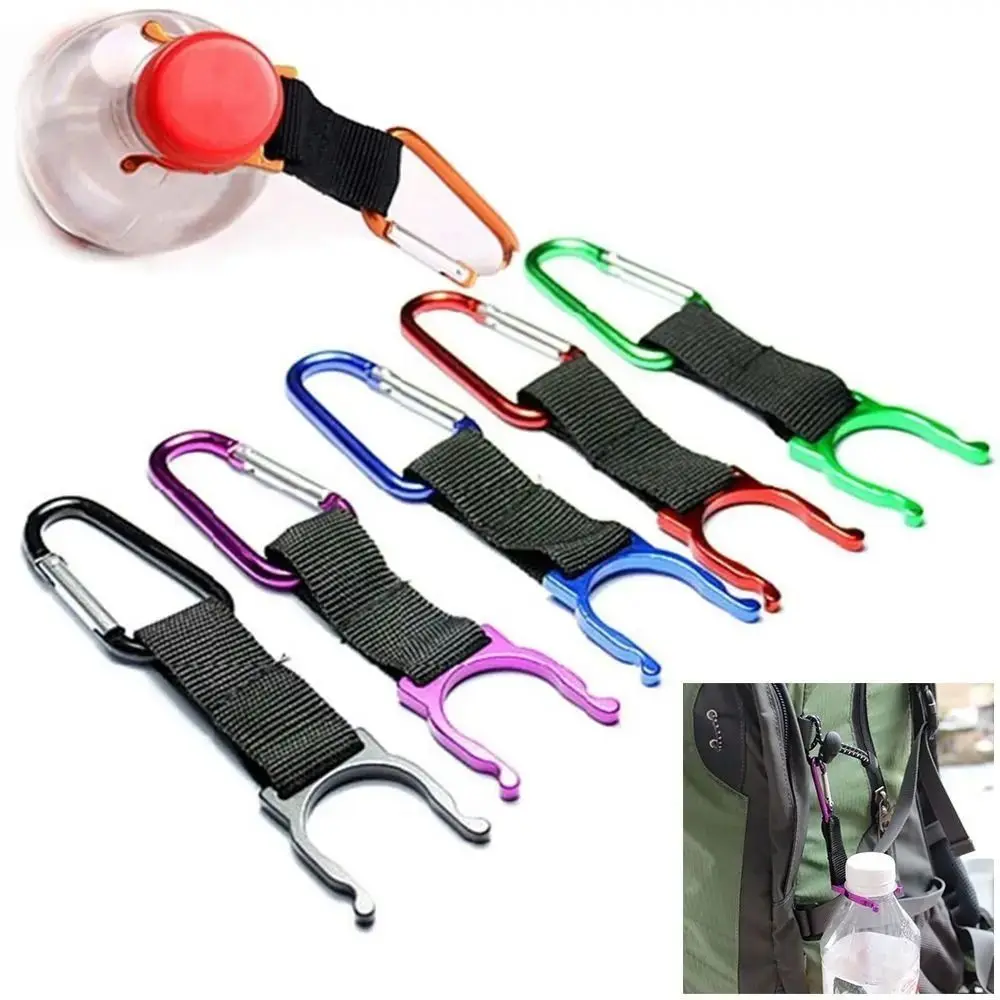 

Aluminum Water Bottle Buckle Carabiner Carrying Backpack Hanger Hook Kettle Holder Sports Kettle Nylon Water Bottle Clip Hook
