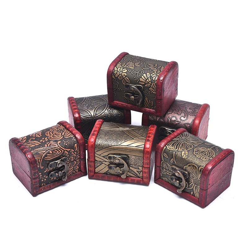 ! 1PCS Jewelry Box Vintage Wood Handmade Box With Mini Metal Lock For Storing Jewelry Treasure Pearl