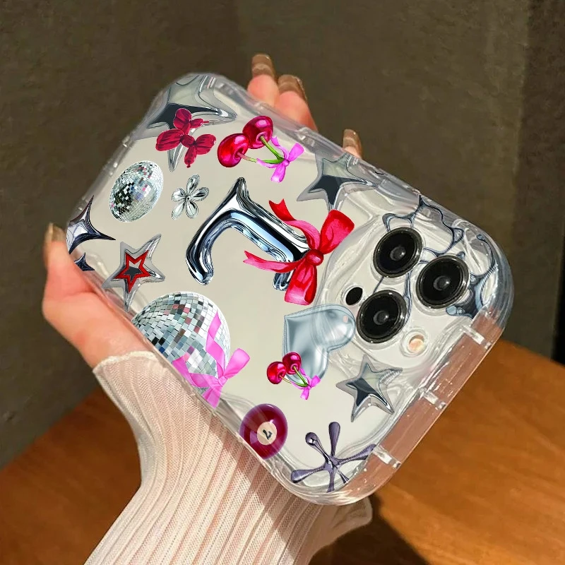 Letter L Bow Cherry Pattern Case For Samsung Galaxy A26 A25 A24 A16 A36 A56 A55 A53 A54 S25 Ultra S24 FE S23 Plus S22 S21 Cover