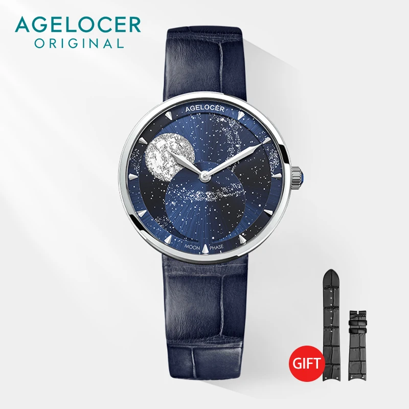 AGELOCER Original Astronomer Watch Women's Luxury Quartz Moon Phase Watch Birthday Gift for Women