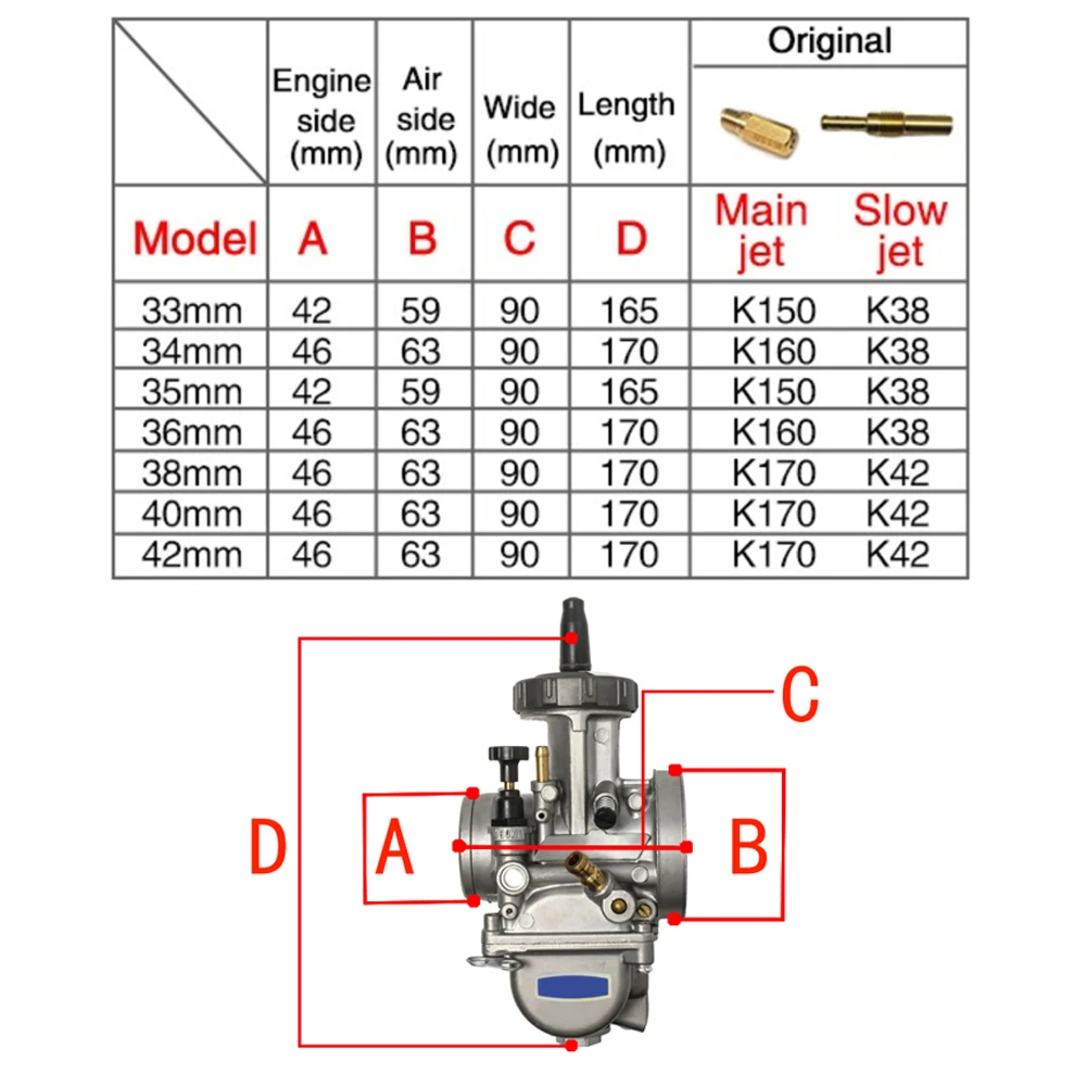 1 Pc PWK Carburetor 33mm 34mm 35mm 36mm 38mm 40mm 42mm ATV UTV Racing Motorcycle Scooter Accessories Aluminum