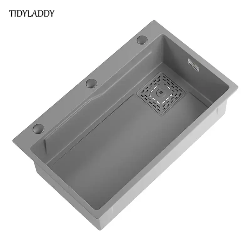 Luxury Large Stainless Steel Waterfall Kitchen Sink Multifunctional Faucet Single Sink Dish Basin Sink for Kitchen Renovation