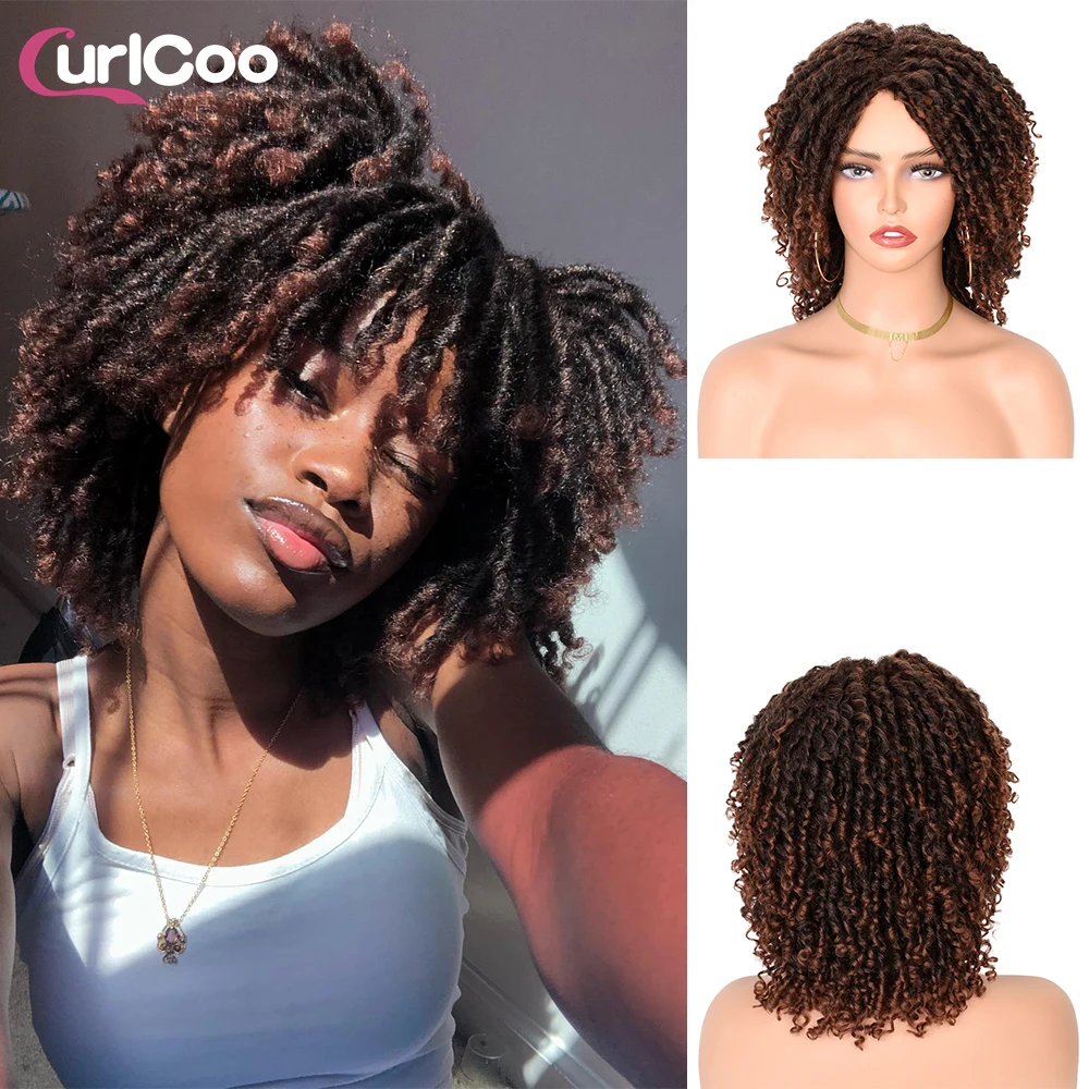 

Short Dreadlock Wigs For Black Women Synthetic Curly Ombre Braided Wigs Blonde Brown Red Soft Faux Locs Crochet Twist Hair