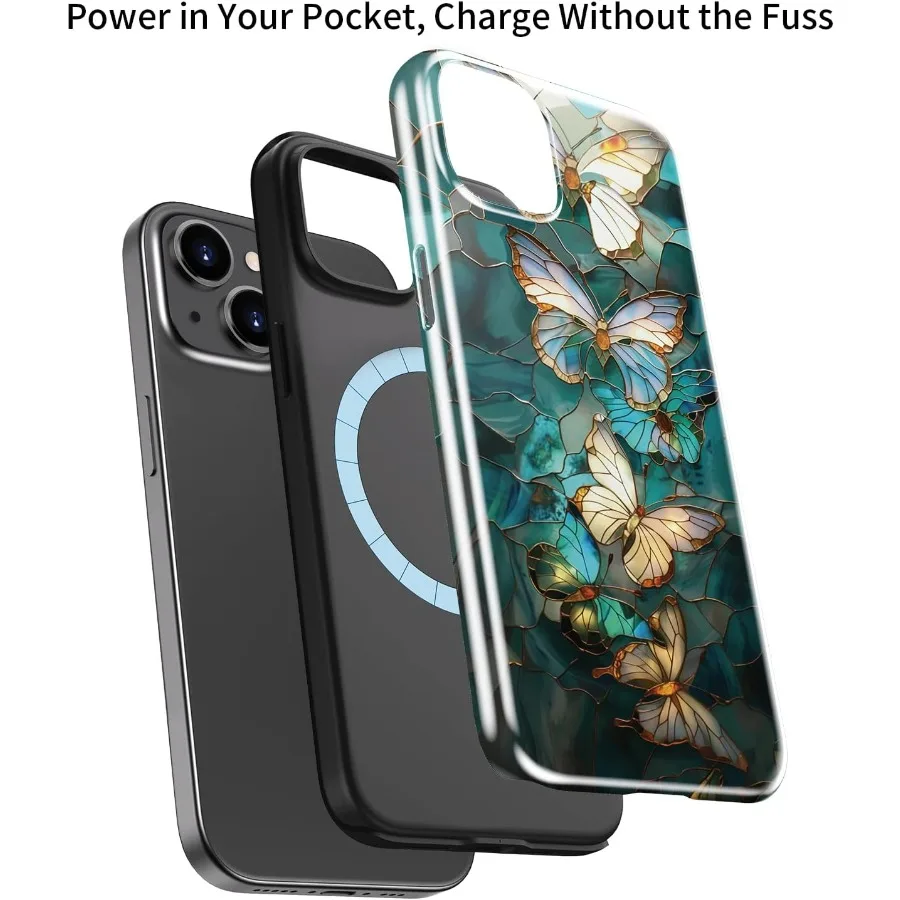 ワイヤレス充電対応 iPhone 15用保護ケース デュアルレイヤーハードシェルとシリコンカバー付き キュートなワイルドフロデザイン