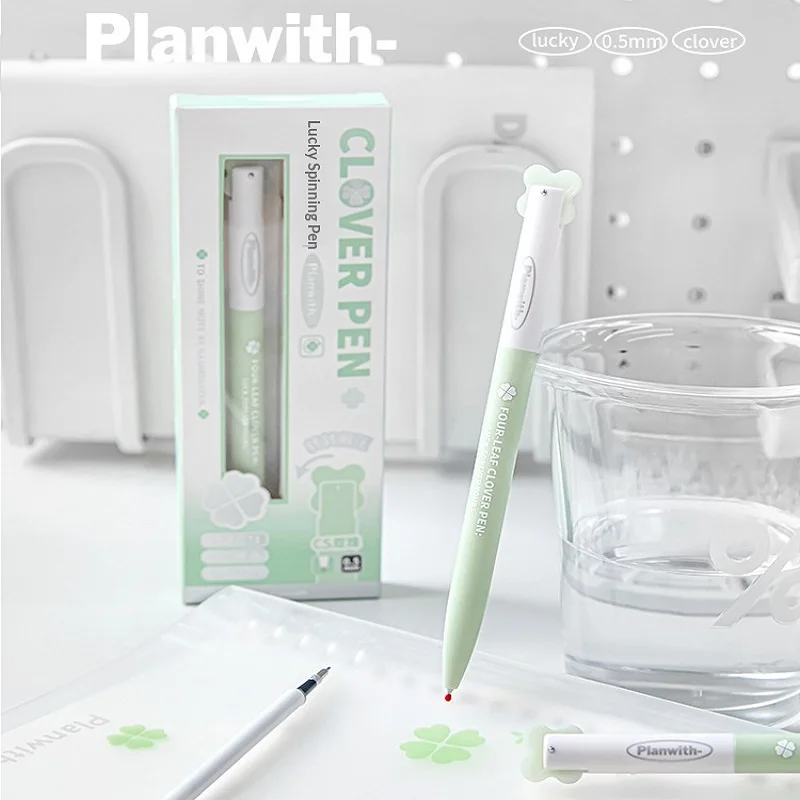 

Planwith Lucky Four-leaf Clover Rotating Gel Pen 0.5mm CS Tip Quick Dry Smooth Black Gel Ink Anti Stress Student Stationery