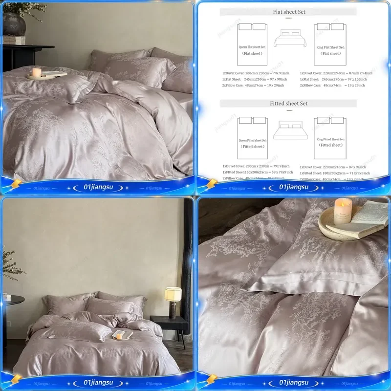 Luxury Lyocell Jacquard Bedding Set Soft Breathable Cooling Silky Duvet Cover Queen King Size Bed Linens with Pillow Shams