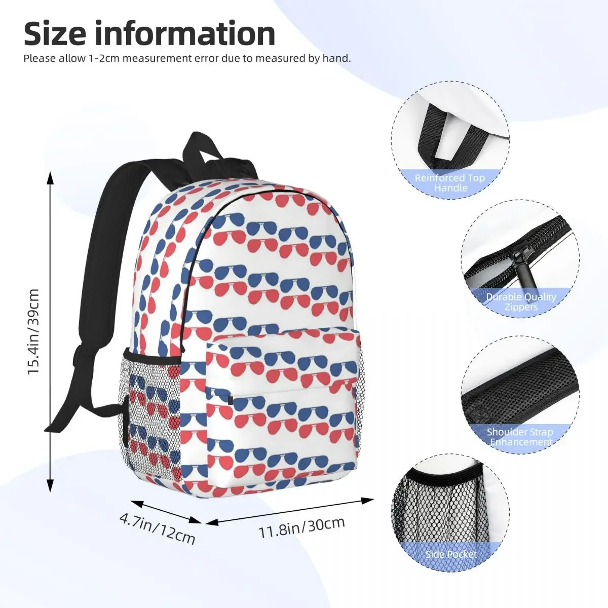 Aviator Style Joe Biden Sunglasses Pattern Backpacks Boys Girls Bookbag Casual Children School Bags Laptop Rucksack Shoulder Bag