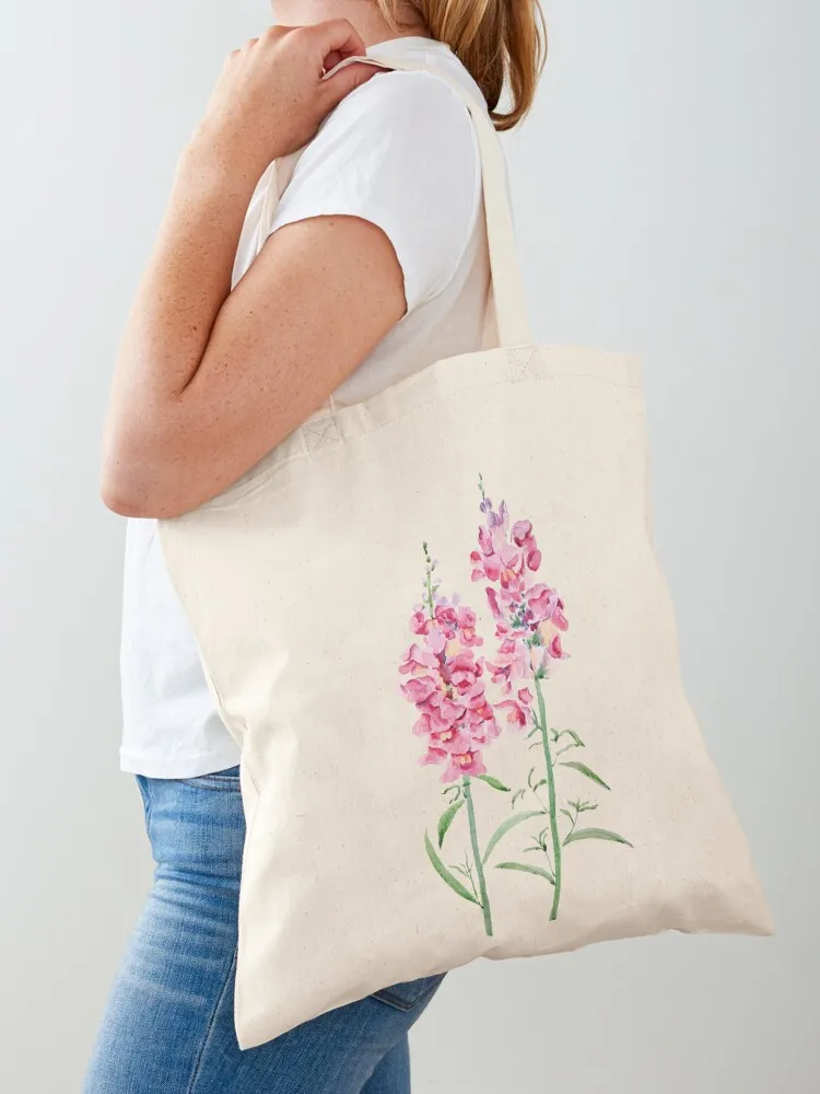 

hand painted 2 pink snapdragon flowers watercolor painting Tote Bag hand bags large size bags Beach bag sacs de shopping