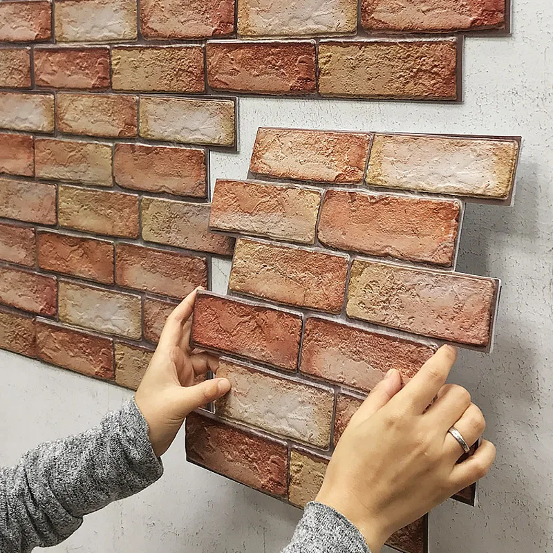 Brick Pattern Self-Adhesive 3D Wall Panels Creative Home Decoration Accessories Living Room Kitchen Waterproof Wall Stickers