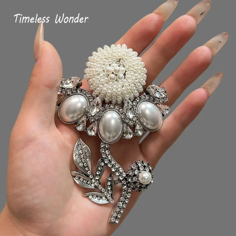 Timeless Wonder Fancy Zircon Geo Glass Pearl Floral Brooch Pins Women Designer Jewelry Gift Trendy Cute Rare Vintage 5285